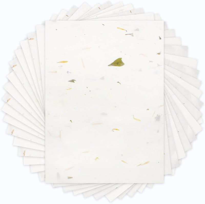 Benvo 50 Sheets A4 Natural Mulberry Paper Visible Leaves Fiber Rice Paper Printable Decoupage Tissue Paper Sheets for Writing, Painting, Card Making, DIY Crafts(8.3x11.7in, Semi Transparent Off White) - Image 1